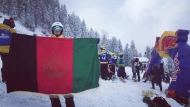 Photo of Soroush, a member of the Afghan snowboard team, took second place in the snowboard competition