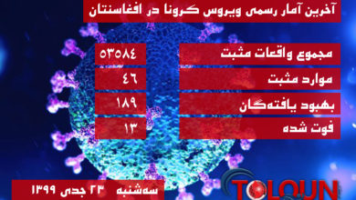 تصویر آمار رسمی ویروس کرونا در افغانستان