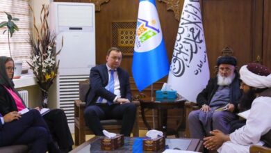 تصویر دیدار پال کلومن بکن کاردار سفارت ناروی برای افغانستان با دین محمد حنیف سرپرست وزارت اقتصاد