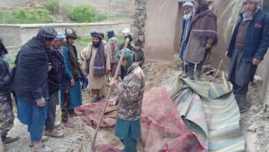 تصویر در پی فروریختن سقف یک خانه در ولسوالی الفتح ولایت سرپل یک زن جان باخته است