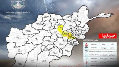 تصویر احتمال بارندگی نسبتا شدید همراه با رعدوبرق و سیلاب آنی در ۷ ولایت