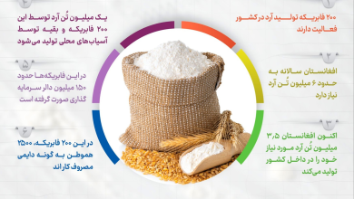 تصویر افغانستان در حال حاضر ۶۰ درصد آرد مورد نیاز خود را در داخل کشور تولید می‌کند