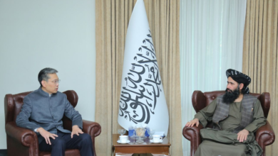 تصویر دیدار معین وزارت خارجه با سفیر چین در کابل؛ تأکید بر ادامهٔ همکاری‌ها پس از حمله به اتباع چینی 