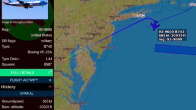 تصویر بازگشت اضطراری ایر فورس وان حامل ترامپ به واشنگتن به دلیل مشکل برقی