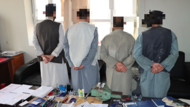 تصویر چهار تن به اتهام جعل اسناد و مهرهای دولتی در بلخ بازداشت شدند